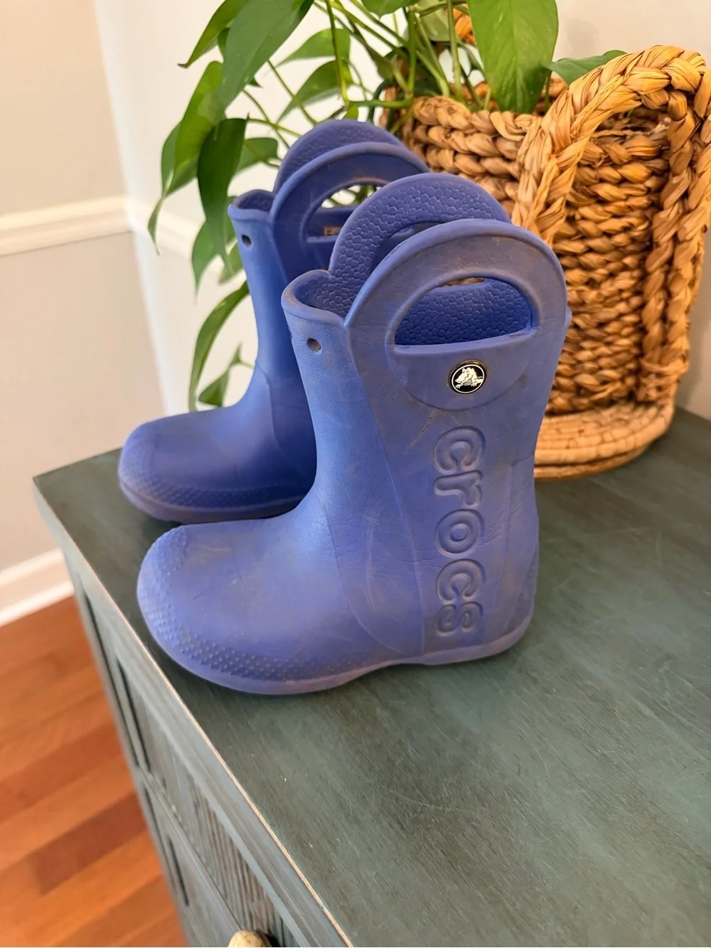 Crocs Blue Handle it Rain boots for kids. Kids 11 Side handles